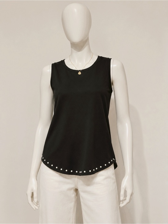 peony Tops - Peony Blk Sleeveless Stud-Hem Tank